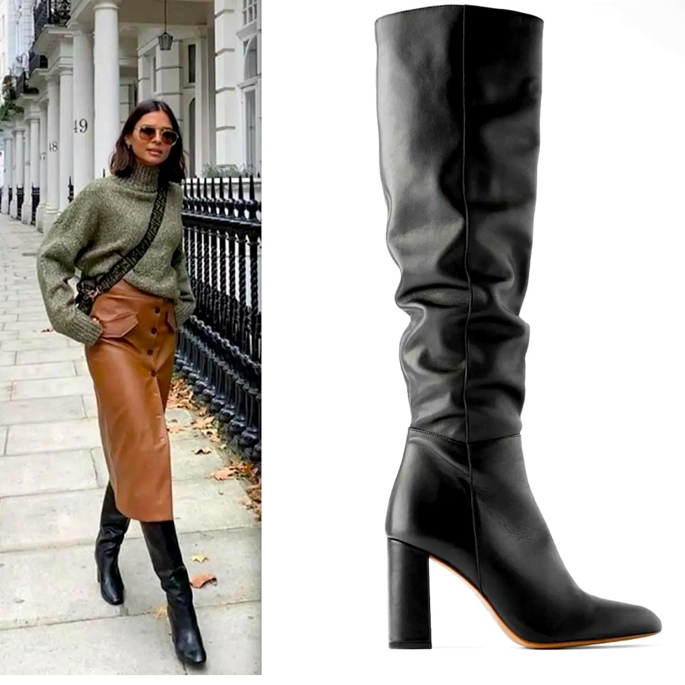 ✨ZARA BLACK LEATHER HIGH HEEL BOOTS EU42